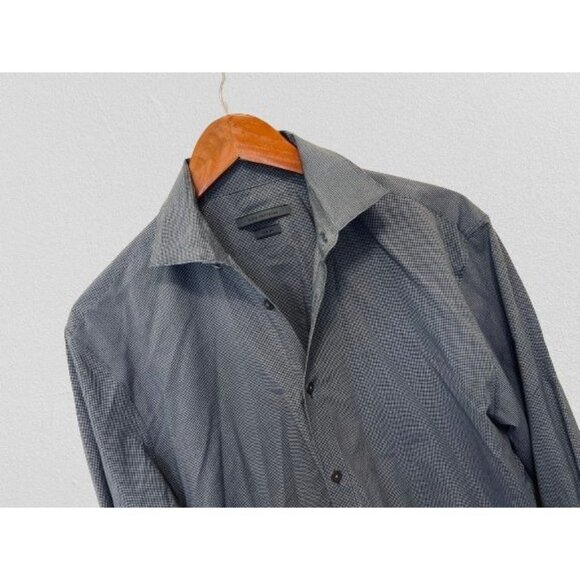 John Varvatos Dress Shirt Button-up Blue Grey Small Tartan Size 15.5 Slim - Picture 1 of 5